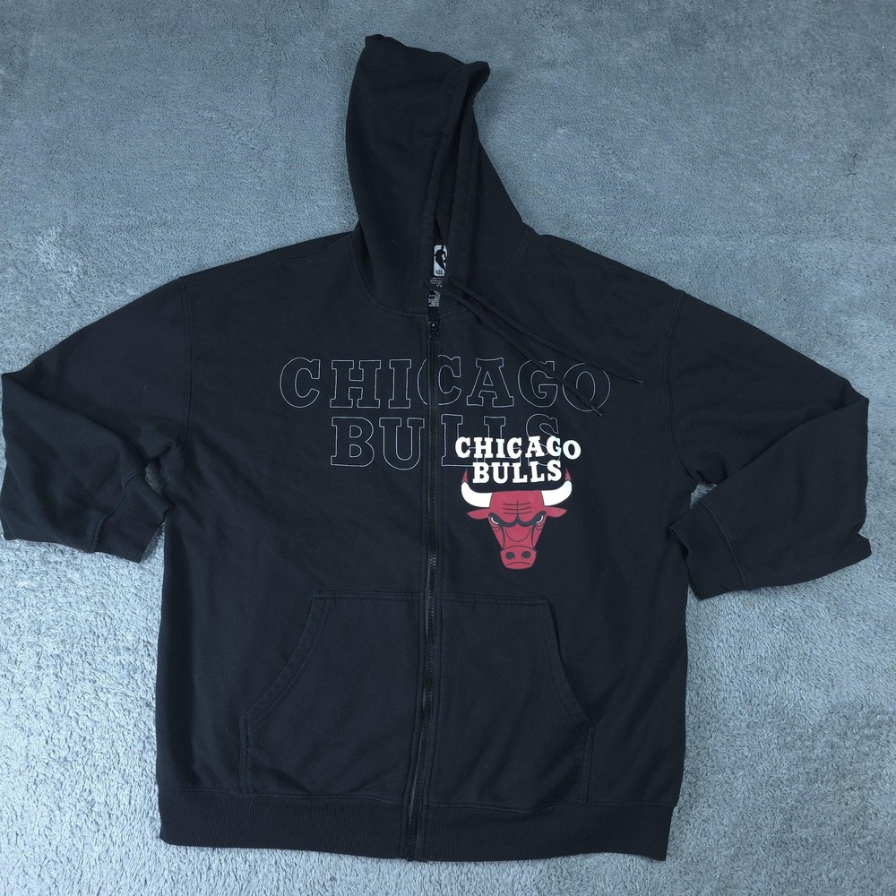 Chicago Bulls Hoodie Sweatshirt Mens 2XL Black NBA Basketball Full Zip Graphic